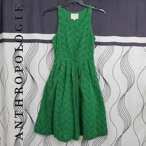 Anthropologie Postmark Green Eyelet Tennis Racket Sleeveless Dress